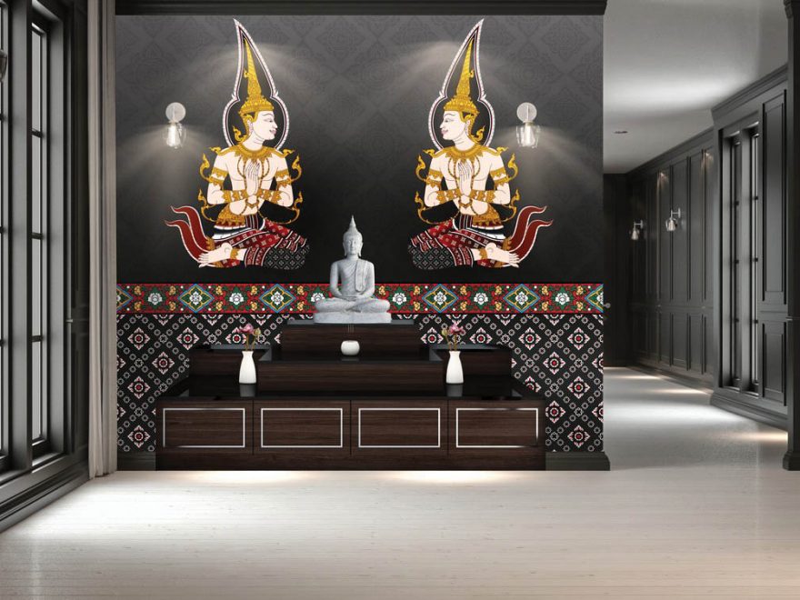 ร้านขายวอลเปเปอร์ ลายไทยเทพพนมคู่ พื้นหลังสีดำ