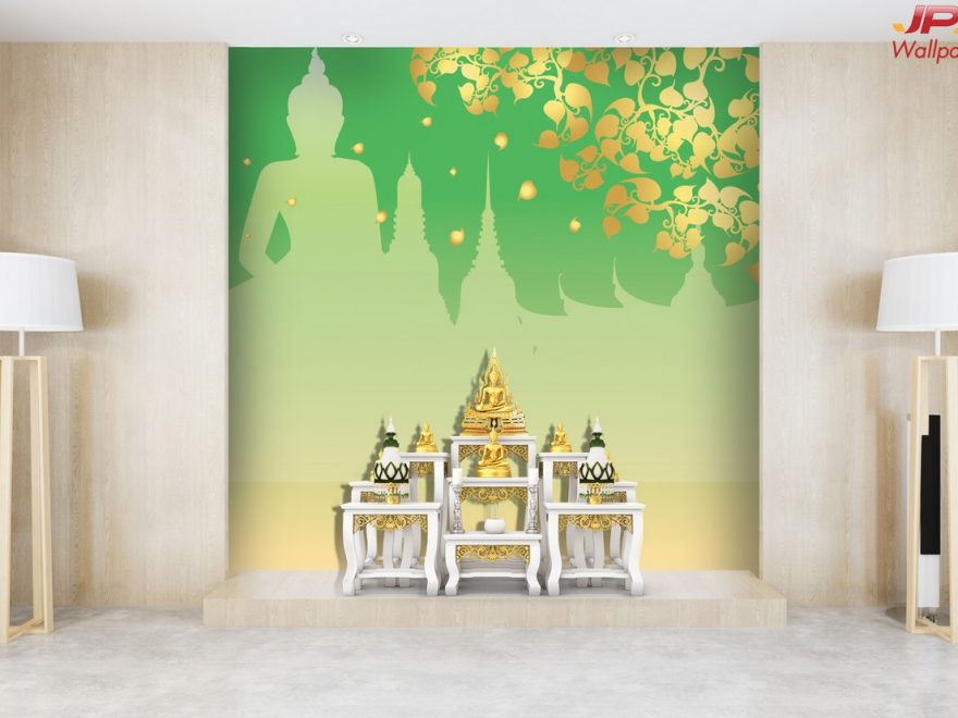 ร้านขายวอลเปเปอร์ ลายไทยใบโพธิ์ พื้นหลังสีเขียว